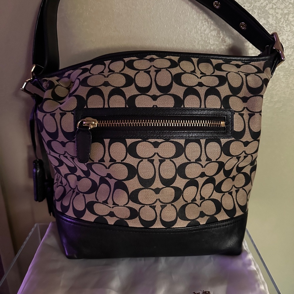 Coach Black and Tan Signature Shoulder Bag